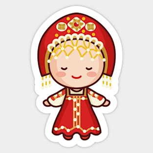 Cute Russian Bride in Traditional Clothing Cartoon Sticker